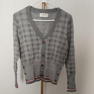Thom Browne Gray Plaid Cardigan